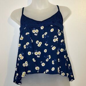 Hollister Blue Floral Print Cropped Tank Size XS